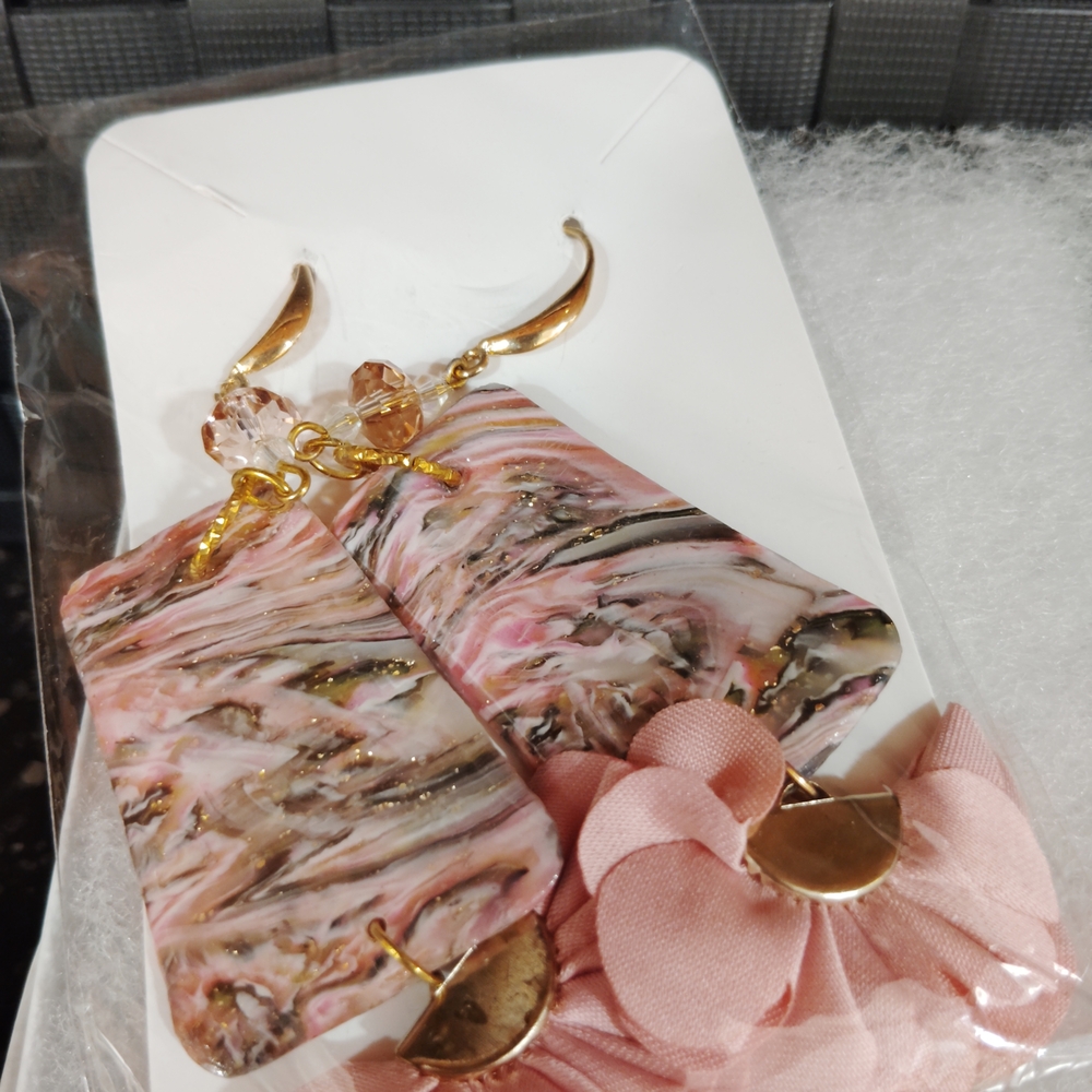 Pink and Gold Marbled Earrings